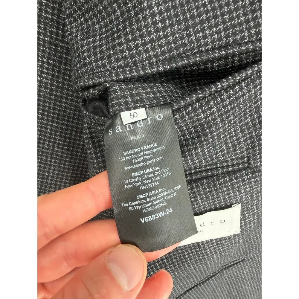 Sandro Paris Houndstooth Gray/Black Wool Two-Button Blazer Size US LARGE (50 FR)